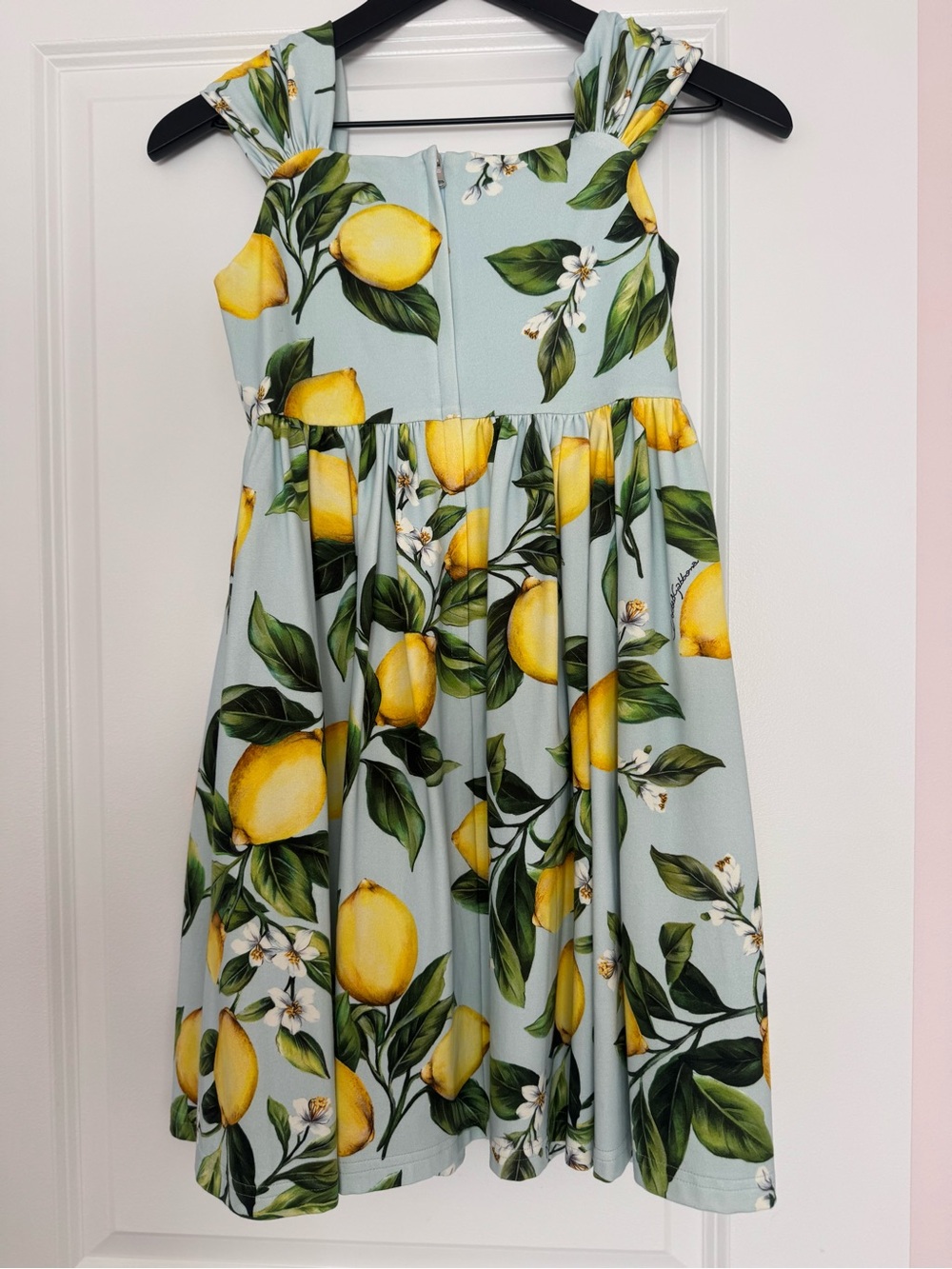 Dolce & Gabbana Girls Lemon Print Dress in Light Blue, Green and Yellow - Picture 2 of 11